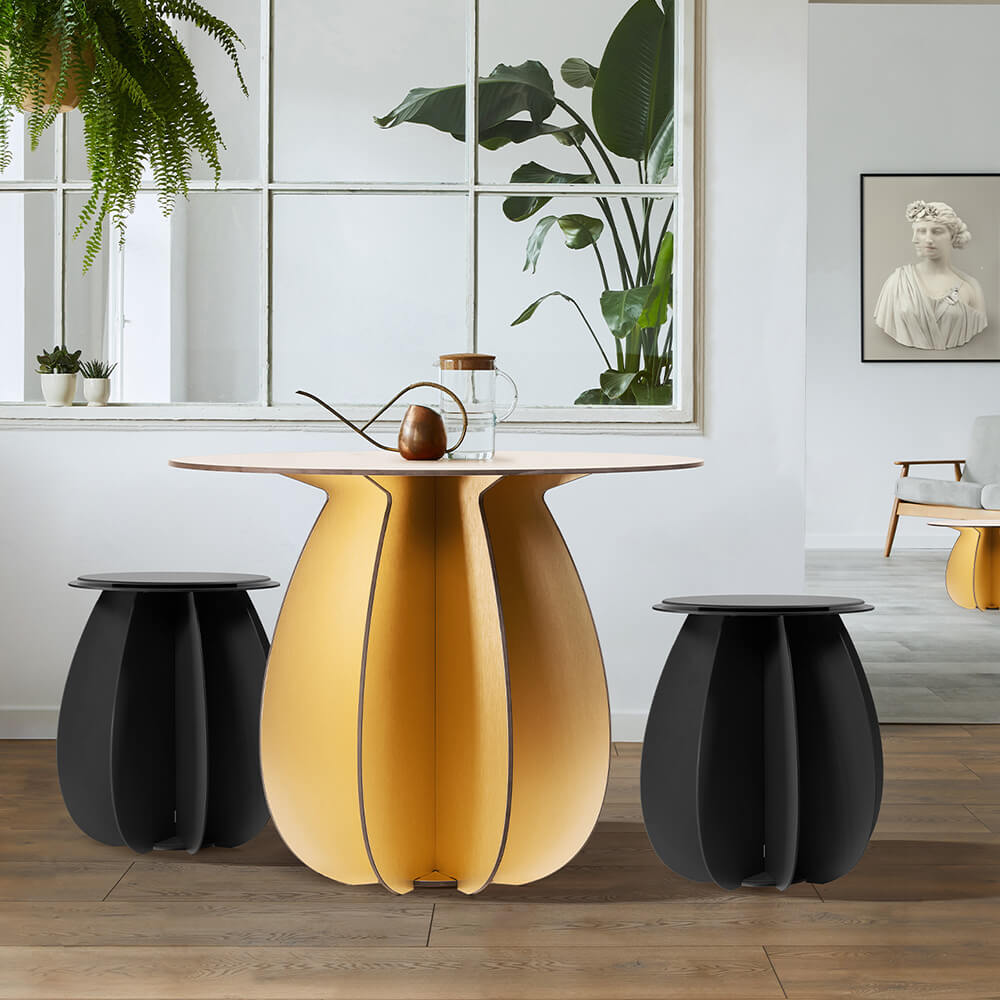 Tabouret noir rond autour d'une table pour intérieur H.45 cm Gardenia Ibride