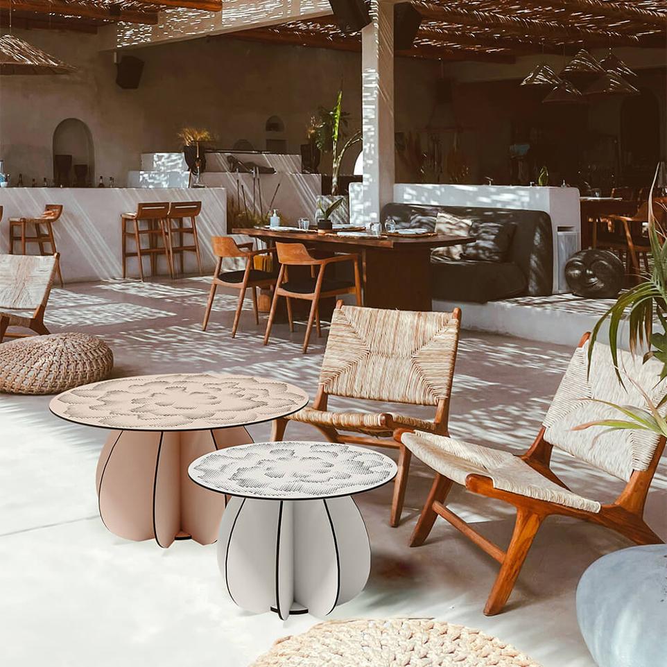 tables basses rondes extérieur design de la marque Ibride collection Gardenia