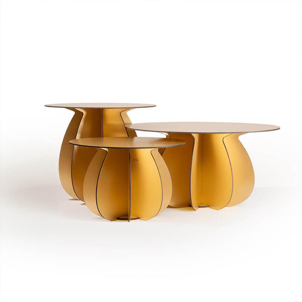 Tables basses dorées pour salon marque Ibride collection Gardenia