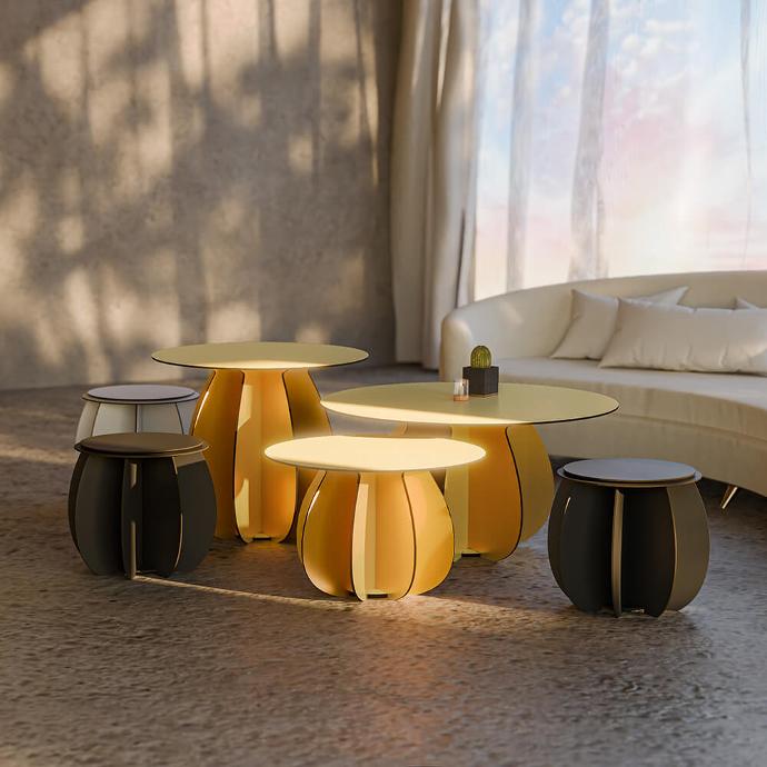 tables basses de salon gold design et haut de gamme, marque ibride collection Gardenia
