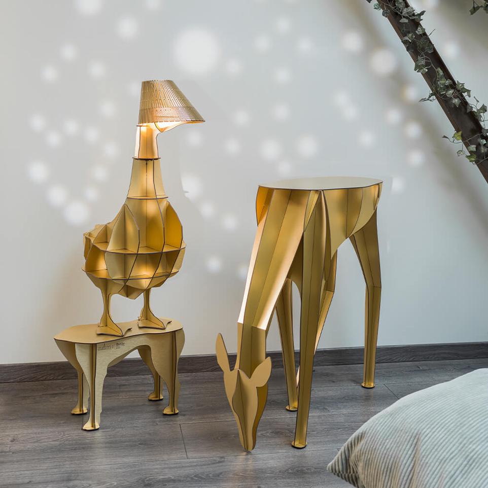 Mobilier original en forme animal de couleur gold, Junon, Diane et Sultan de la marque Ibride Design