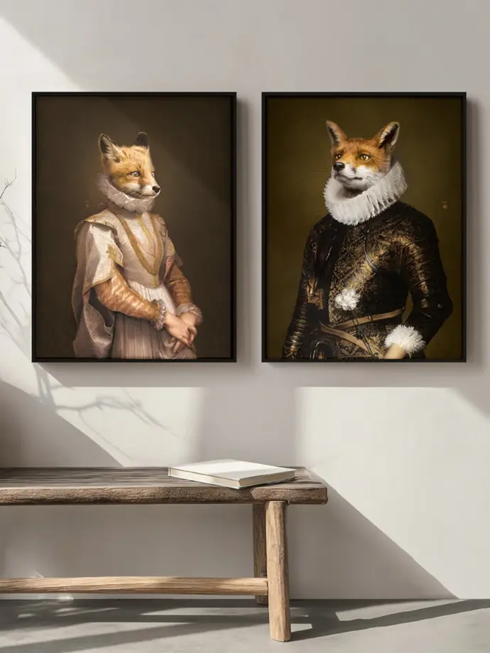 Grand tableau représentant des renards